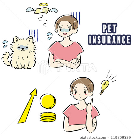 一隻身體不適的狗及其難以支付治療費用的女主人的插圖集 119809529