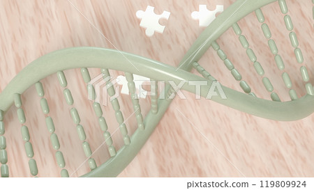 The dna and jigsaw on wood background for sci or medical concept 3d rendering. 119809924