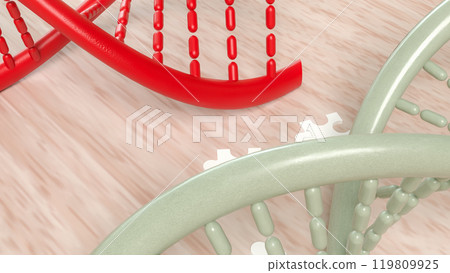 The dna and jigsaw on wood background for sci or medical concept 3d rendering. 119809925