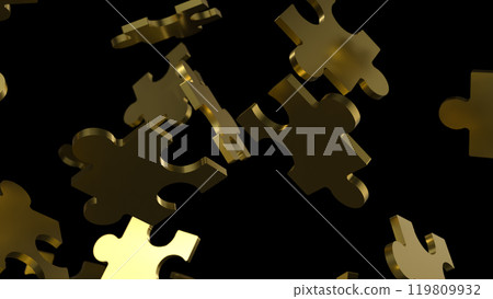 The Gold Jigsaw on Black background  for Business or technology concept 3d rendering. 119809932