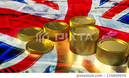 The gold coins on English flag for Business concept 3d rendering. The gold coins on English flag for Business concept 3d rendering. 119809939