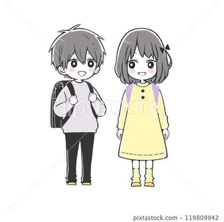 Elementary school boys and girls carrying school bags Elementary school boys and girls carrying school bags 119809942