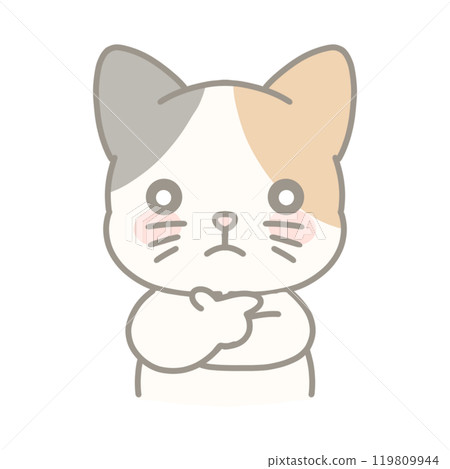 Illustration of a thoughtful calico cat 119809944
