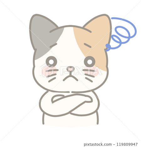 Illustration of a troubled calico cat 119809947