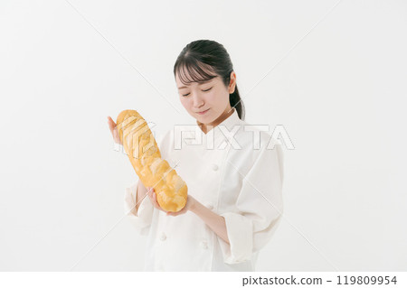 拿著法國麵包的女廚師的肖像 拿著法國麵包的女廚師的肖像 119809954