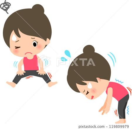 A woman with a stiff body who cannot do the splits or bend forward 119809979