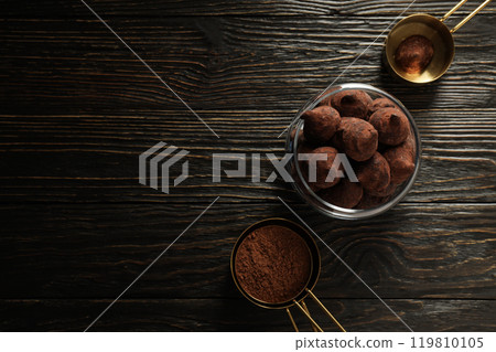 Chocolate truffles, concept of delicious sweet food Chocolate truffles, concept of delicious sweet food 119810105