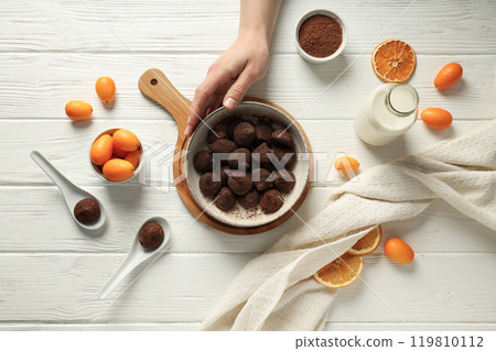 Chocolate truffles, concept of delicious sweet food 119810112