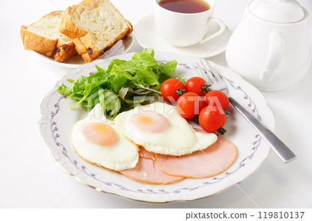 Healthy breakfast: ham and eggs Healthy breakfast: ham and eggs 119810137