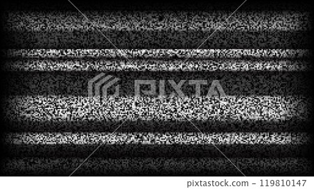 TV static noise background. Glitch pixelated television screen. Black and white TV signal VHS video with black stripes wallpaper. White noise grain. CRT screen with interferences or glitches. Vector TV static noise background. Glitch pixelated television screen. Black and white TV signal VHS video with black stripes wallpaper. White noise grain. CRT screen with interferences or glitches. Vector 119810147