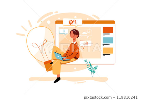Employee Working On Marketing Idea Employee Working On Marketing Idea 119810241