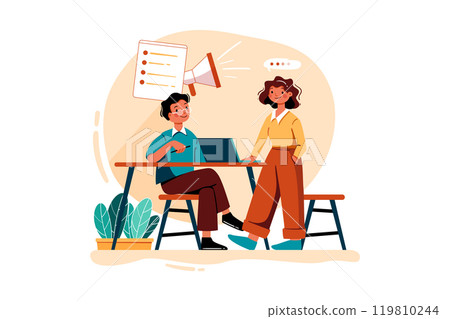 Male And Female Employee Doing Planning For Digital marketing Male And Female Employee Doing Planning For Digital marketing 119810244