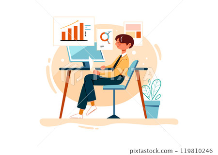 Business Person Working On Marketing Report 119810246