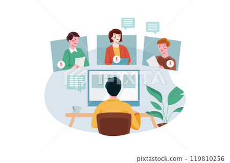 Employees Attending Online Meeting Employees Attending Online Meeting 119810256