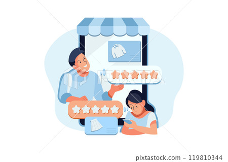 Give Us Review Illustration. Flat illustration of asking for online reviews for the concept of customer feedback 119810344