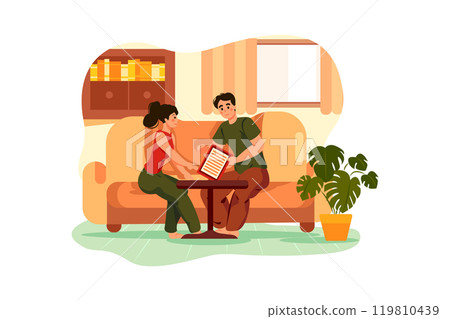 Cleaning House contract. The host gives the key to the cleaning woman 119810439