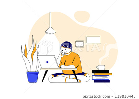Boy Doing Online Study Using Laptop 119810443