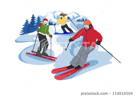 Group Of Friends Enjoying Skiing. Group Of Friends Enjoying Skiing. 119810504
