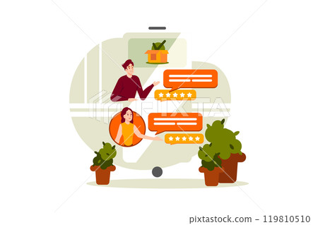 Customer give online review on mobile application concept 119810510