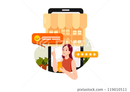 Online feedback by giving an emoticon of smile for satisfied review 119810511