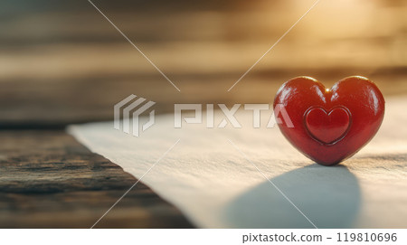 red heart shaped object on white surface, symbolizing love and affection. warm lighting creates cozy atmosphere red heart shaped object on white surface, symbolizing love and affection. warm lighting creates cozy atmosphere 119810696