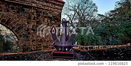 Ship's anchor on a pedestal. In Odessa, in Shevchenko Park, an anchor was installed near the quarantine wall, which is a historical landmark of the city. 119810825