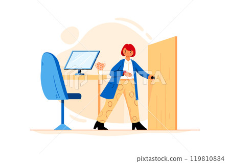 Business woman going for business meeting. The manager hurriedly left the office when she realized she was late for the appointment 119810884