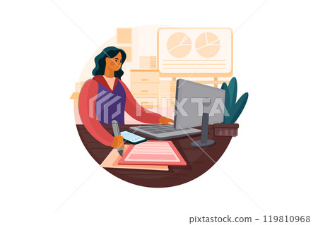 Female employee working on a project 119810968
