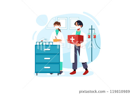 Doctor brings the vaccine kit Doctor brings the vaccine kit 119810989
