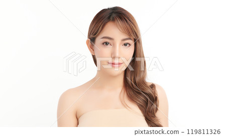 Beautiful young asian woman with clean fresh skin on white background, Face care, Facial treatment, Cosmetology, beauty and spa, Asian women portrait. Beautiful young asian woman with clean fresh skin on white background, Face care, Facial treatment, Cosmetology, beauty and spa, Asian women portrait. 119811326