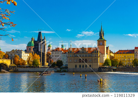 Charles baths and Old Town Bridge Tower, Prague, Czech Republic 119811329