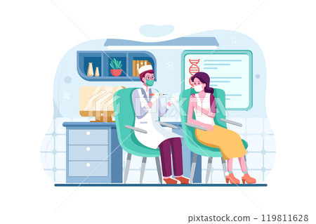 Woman with face mask getting vaccinated Woman with face mask getting vaccinated 119811628