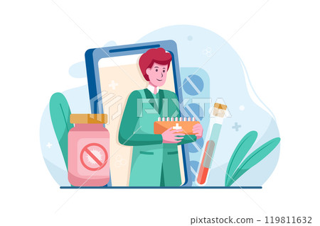 Doctor epidemiologist on mobile screen holding blood sample test for coronavirus Doctor epidemiologist on mobile screen holding blood sample test for coronavirus 119811632