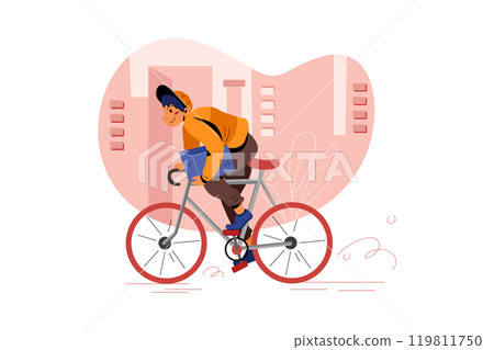 Delivery man delivering order parcel by bike for fast delivery Illustration Delivery man delivering order parcel by bike for fast delivery Illustration 119811750