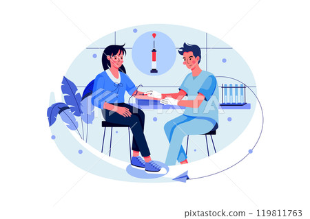 Doctor doing blood test of patient with syringe Doctor doing blood test of patient with syringe 119811763