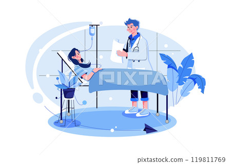 Hospital patient in the private ward and doctor checking patient 119811769