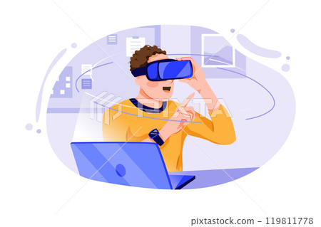 Man wearing VR glasses Illustration 119811778