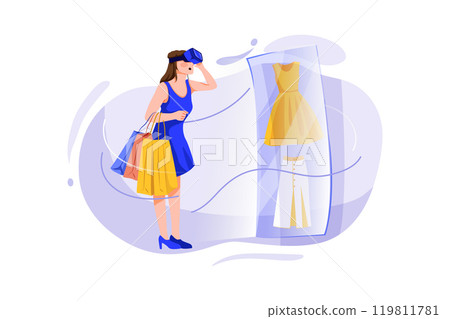 Lady doing online shopping using Vr glasses 119811781