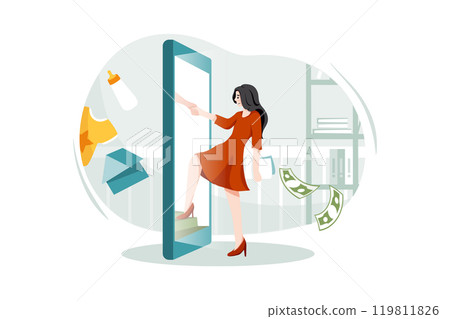 The woman is dragged into the smartphone by one hand 119811826
