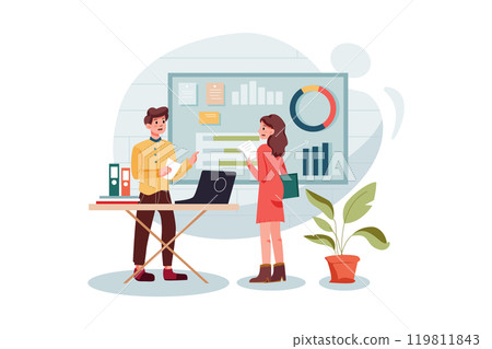 Marketing employee analyzing marketing data Illustration 119811843