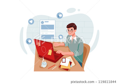 Marketing employee posting ads Illustration 119811844