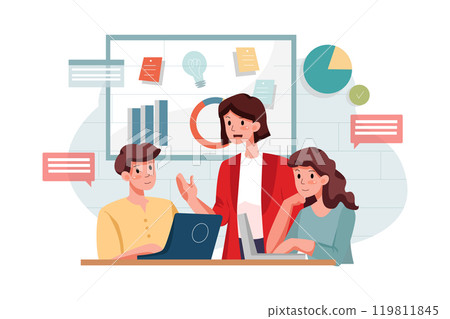 Marketing team discussing marketing strategy Illustration 119811845