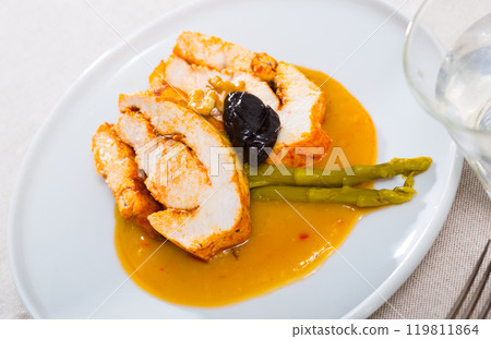 Spicy turkey breast in mango dipping sauce Spicy turkey breast in mango dipping sauce 119811864