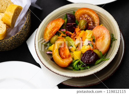 Fresh vegetable salad with beetroot, Uruguayan cuisine Fresh vegetable salad with beetroot, Uruguayan cuisine 119812115