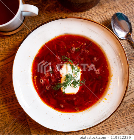 Borscht, beetroot hot soup 119812229