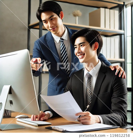 A businessman who works on a personal computer 119812258