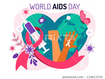 World AIDS Day Vector Illustration on 1 December featuring a Red Ribbon Symbol to Raise Awareness of the AIDS Epidemic in a Flat Style Background World AIDS Day Vector Illustration on 1 December featuring a Red Ribbon Symbol to Raise Awareness of the AIDS Epidemic in a Flat Style Background 119812554