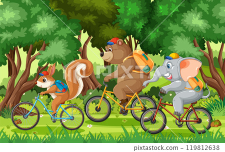 Animals Cycling Through the Forest 119812638