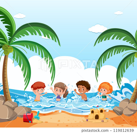 Children Playing at the Beach 119812639