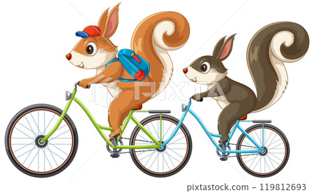 Squirrels Enjoying a Bicycle Adventure Squirrels Enjoying a Bicycle Adventure 119812693